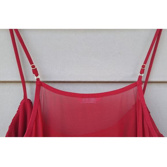 Flora Intimates Fairy Coquette Semi Sheer Rossete Pleats Ruffle Babydoll Dress M - Picture 4 of 5